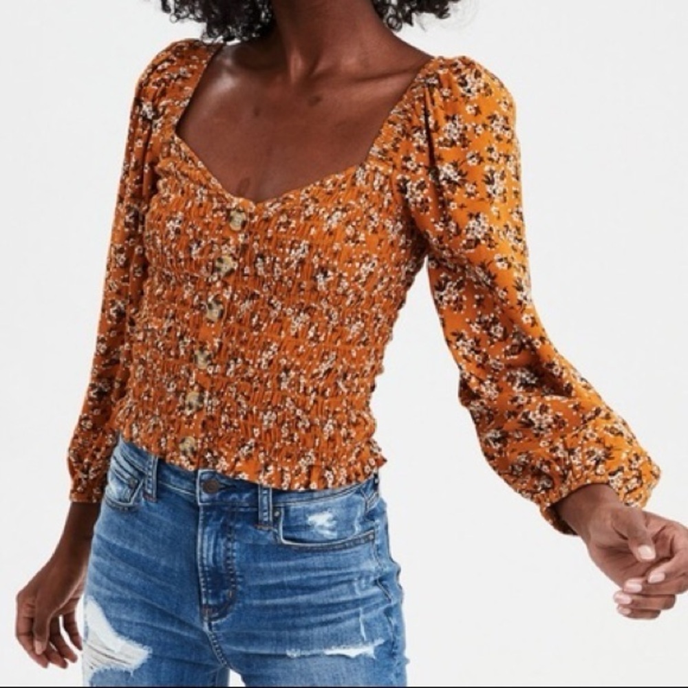 American Eagle Outfitters Floral Cropped Blouse